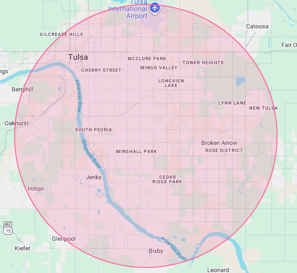 Posh Pup Tulsa Service Area Map
